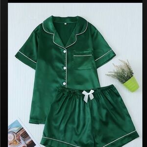 Luxurious Emerald Satin Pajama Set